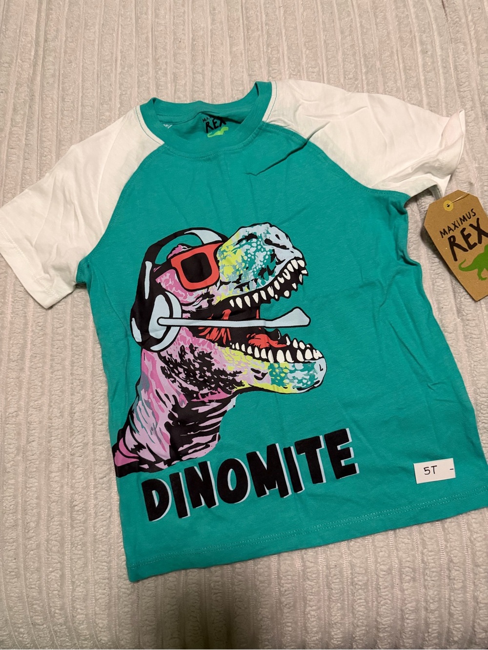 Teal & White 'Dinomite' Graphic Raglan Tee